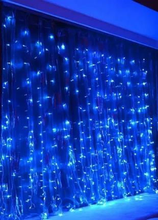 Гирлянда штора, водопад новогодняя на окно xmas led 3m*2m 320-b синяя7 фото