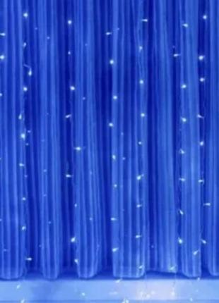 Гирлянда штора, водопад новогодняя на окно xmas led 3m*2m 320-b синяя9 фото