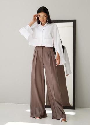 Жіночі класичні брюки палаццо зі стрілками, широкі штани вільного крою на високій посадці, базові, однотонні, офісні