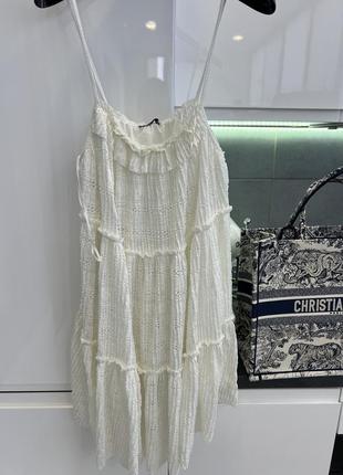 Белое крутое пышное кружевное платье сарафан прошва шитья