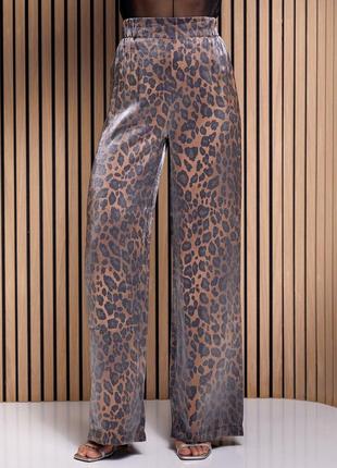Актуальные леопардовые штаны широкого кроя сатиновые штаны с леопардовым принтом летние штаны в леопардовый принт коттоновые штаны лео