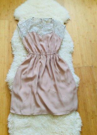 New look (нью лук) s-m натуральна сукня 100% ніжна віскоза. колір нюд. верх венеціанське мереживо. с