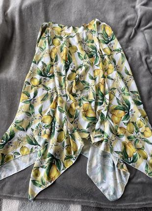 Красивая юбка принт лимон асимметрия хс-с