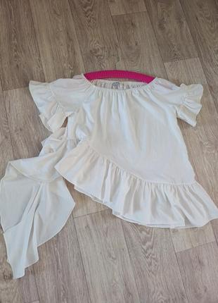 Белая асимметричная блуза топ с рюшами р 42/44