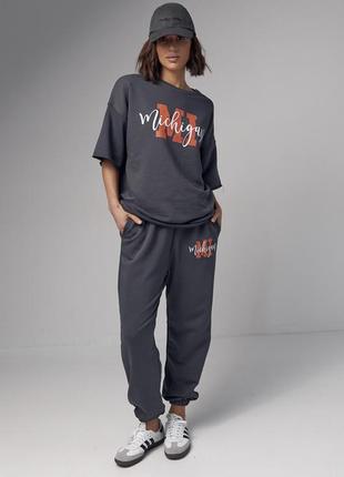 Спортивний костюм повсякденний базовий оверсайз об’ємний футболка штани брюки джогери джоггери ванг wang тай дай michigan мічиган зара zara