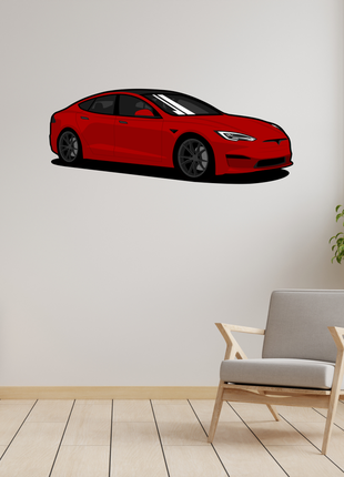 Вінілова інтер'єрна наклейка кольорова декор на стіну (шпалери та фарбу) "tesla. тесла. червоне авто