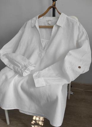 Біла сорочка белая льняная оверсайз рубашка h&m