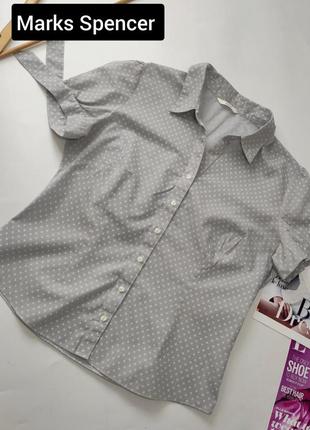 Рубашка женская серого цвета в белый горох с короткими рукавами от бренда marks spencer 14
