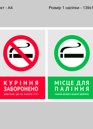 Вінілова самоклеюча декоративна наклейка на двері "куріння заборонено. місце для паління"