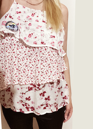 L новая натуральная вискоза летняя цветочная блуза тонкие бретели белый бордовый