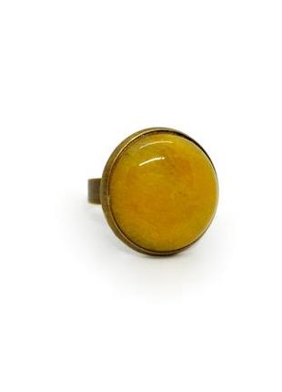 💛💍 стильне кругле кільце 20 мм натуральний жовтий нефрит