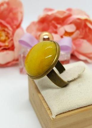 💛💍 стильное круглое кольцо 20 мм натуральный желтый нефрит