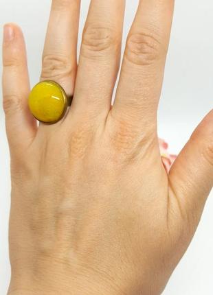💛💍 стильное круглое кольцо 20 мм натуральный желтый нефрит