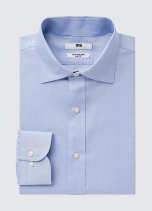 Фирменная мужская классическая рубашка uniqlo, голубого цвета, мужская рубашка