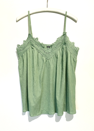 L зеленая блузка блуза с кружевом свободная летняя тонкие бретели женская