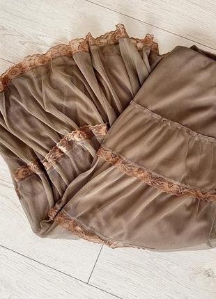 Серо-коричневая длинная юбка
