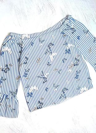 Стильная белая блузка в синюю полоску с бабочками atmosphere, размер 42 - 44