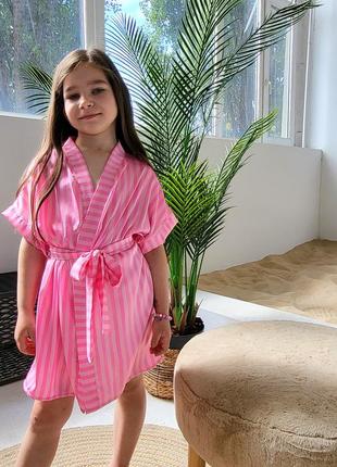 Детский трендовый халат на запах в стиле victoria secret розовый легкий халат в полоску для девочки