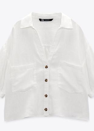 Zara 🤍 льняная белая рубашка oversize 💯 % льон