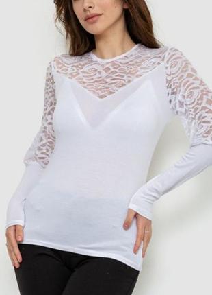 Жіночий лонгслів, блуза, блузка  колір білий, 621