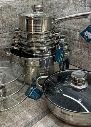 Набір каструль із неіржавкої сталі 12 предметів rainberg rb-601