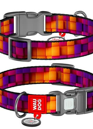Ошейник для собак нейлоновый waudog nylon c qr паспортом, рисунок "кубы 3д", пластиковый фастекс, xl, ш 25 мм,
