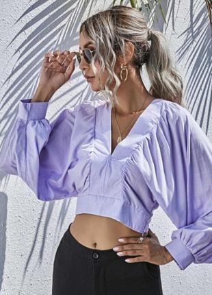 Zara 💜льняна сорочка топ з довгим об'ємним рукавом блуза льон +віскоза