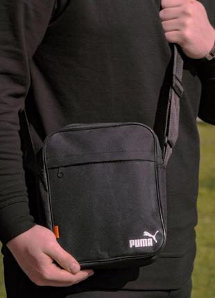 Барсетка puma чоловіча через плече, спортивна тканинна брендова сумка чорна пума