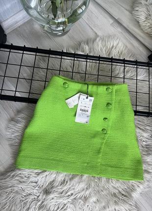 Зеленая юбка zara твидовая юбка зара