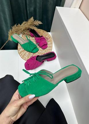 Розовые фуксия замшевые шлепанцы сабо со шнуровкой цвет на выбор3 фото