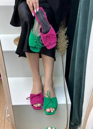 Розовые фуксия замшевые шлепанцы сабо со шнуровкой цвет на выбор5 фото