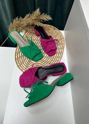 Розовые фуксия замшевые шлепанцы сабо со шнуровкой цвет на выбор4 фото