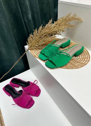 Розовые фуксия замшевые шлепанцы сабо со шнуровкой цвет на выбор6 фото
