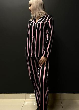 Пижама женская шелковая victoria's secret, комплект сатиновый виктория сикрет, комплект рубашка брюки vs