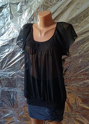 Черная лёгкая блузка блуза женская в горошек на резинке за 50 гривен! 😍