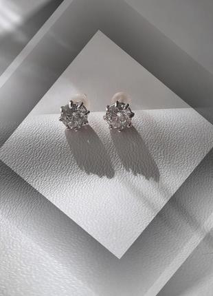 🛍 серьги серебро гвоздики пусеты веер цирконий белый   джекеты