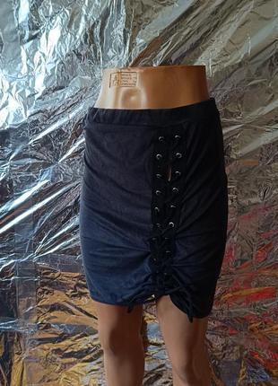 Стильная серая мини юбка под замшу на шнуровке за 50 гривен! 😍
