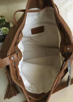 Кожаная сумка  бохо торба с кисточками бренд eileen fisher америка6 фото