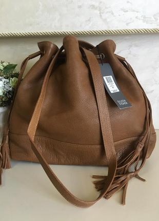 Кожаная сумка  бохо торба с кисточками бренд eileen fisher америка2 фото