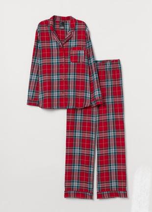 Пижама женская красная в клетку рубашка штаны для дома сна