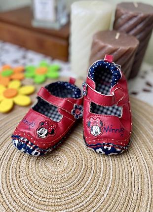 1+1=3 ❤️ пінетки туфельки міні маус minnie mouse 9-12 74-80 11,5 см туфлі червоні на липучках
