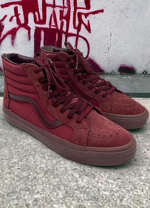 Vans of the wall high zip maroon suede ванс высокие бордовые на замке для скейтбординга