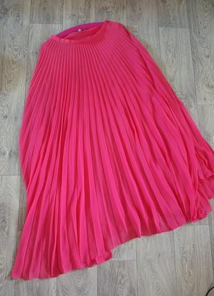 Длинная розовая юбка плиссе шифоновая р 42