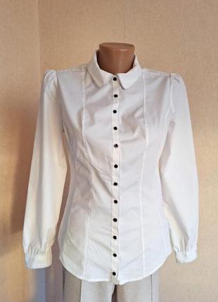 Кремово біла сорочка anne fontaine блуза блузка рубашка рубаха пишний рукав бавовна айвори приталена блузочка
