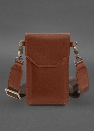 Кожаная сумка-чехол для телефона светло-коричневая