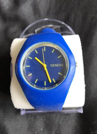 Часы geneva унисекс синие стрелки желтые силикон