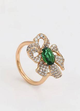 Позолочене кільце зелений камінь квітка позолоченное кольцо зелёный камень цветок