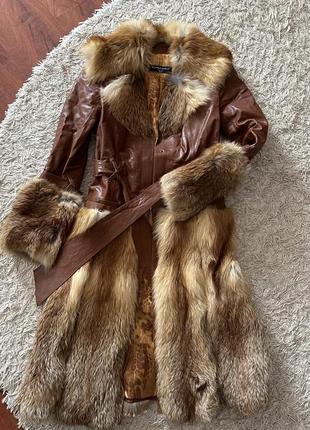 Дубленка- пальто кожаное с мехом леса от koranso