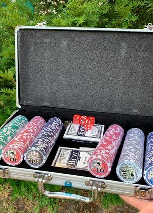 Покерний набір в алюмінієвому кейсі на 300 фішок номіналом (39х21х8см ) №300n6 фото
