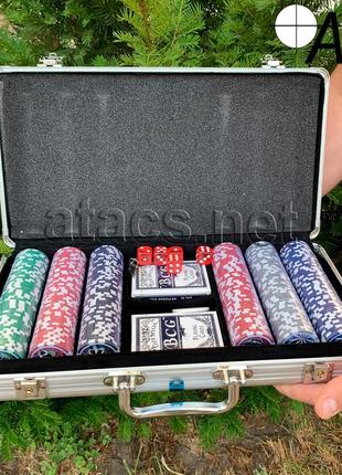 Покерний набір в алюмінієвому кейсі на 300 фішок номіналом (39х21х8см ) №300n8 фото